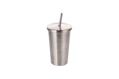 18oz/550ml Stainless Steel Tumbler with Straw & Lid (Silver) MOQ:3000
