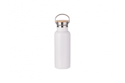 500ml/17oz Portable Bamboo Lid Stainless Steel Bottle (White)