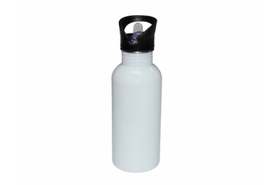 600ml Stainless Steel Water Bottle with Straw Top - White