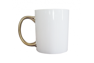 11oz white sublimation mug waith gold handle