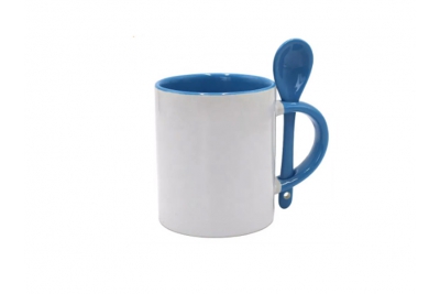 11oz Straight Body Spoon Color Mug-Light Blue