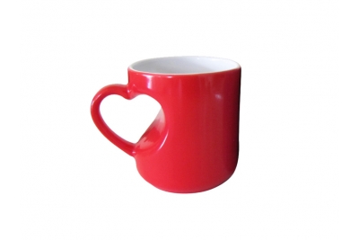 11oz Magic  Mug w Incut Heart Handle（Glossy finish）- Red