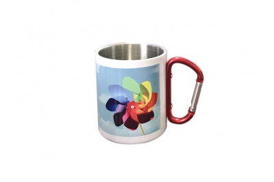 300ml Stainless Steel Mug w/ Carabiner Handle-White
